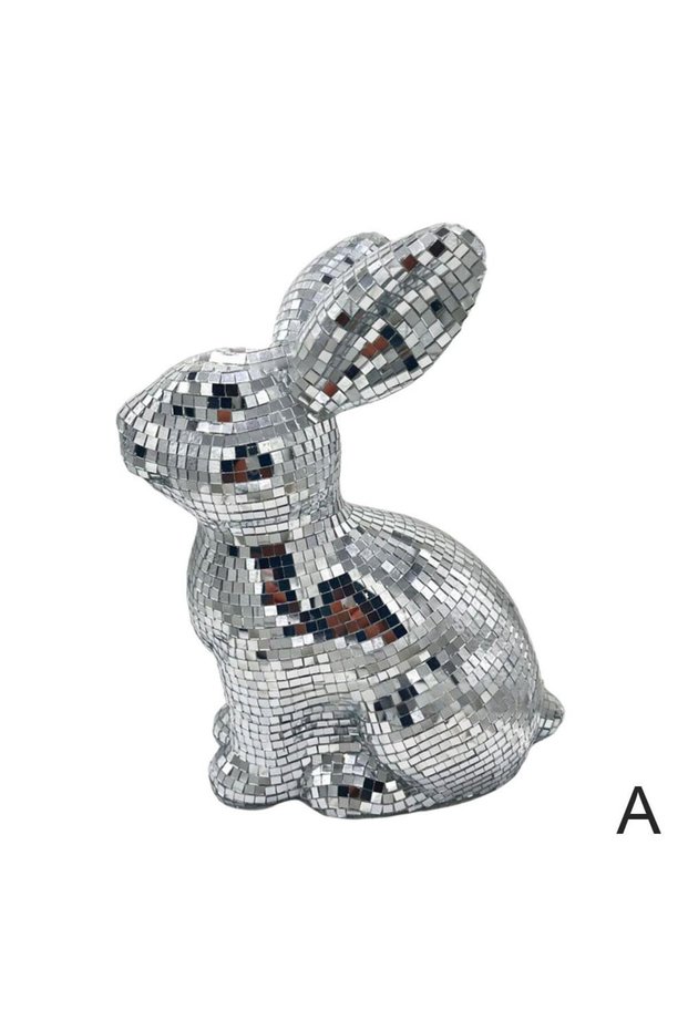 A Desktop Mirror Disco Ball Rabbit Figurine Mirror Ball Sitting Bunny Figurine Easter Disco Ball Ra.