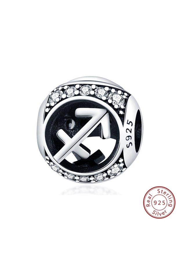 Sagittarius Original Charms 925 Sterling Silver 12 Constellation Round Charms Bead Fit 3mm 925 Origi