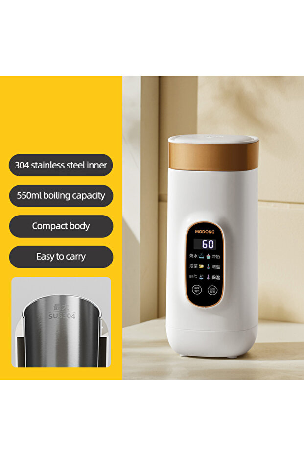 EU WHITE 550ml Portable Electric Kettle Travel Heating Cup Multifunctional Boiled Water Pot Smart Te