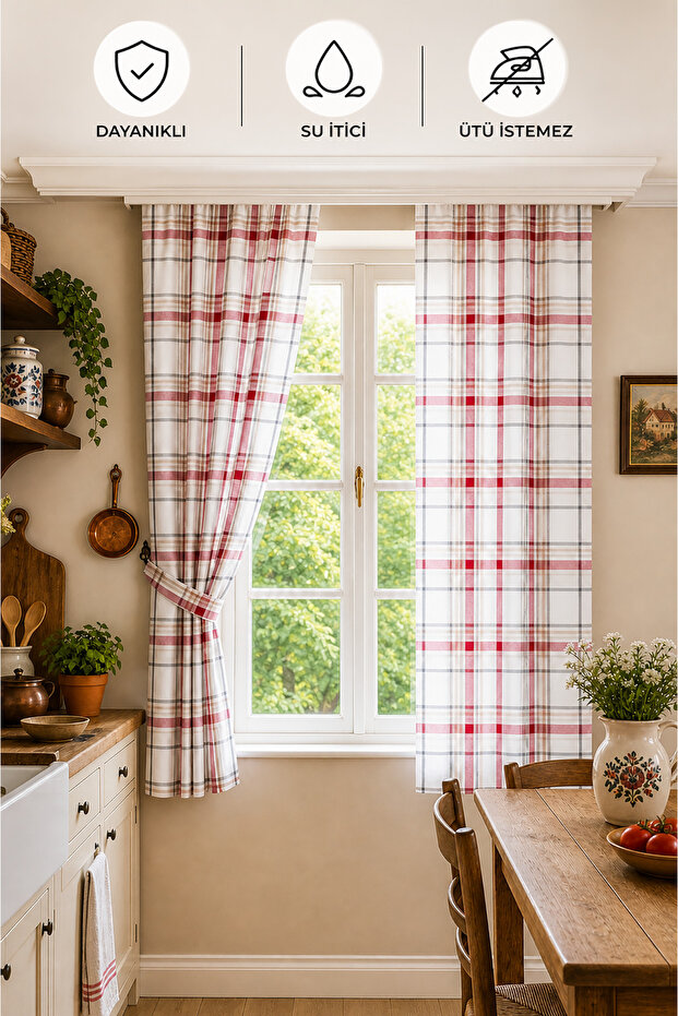 Premium Vintage Plaid Pattern Water Repellent Durable Backdrop Curtain Living Room Living Room Kitchen Bedroom