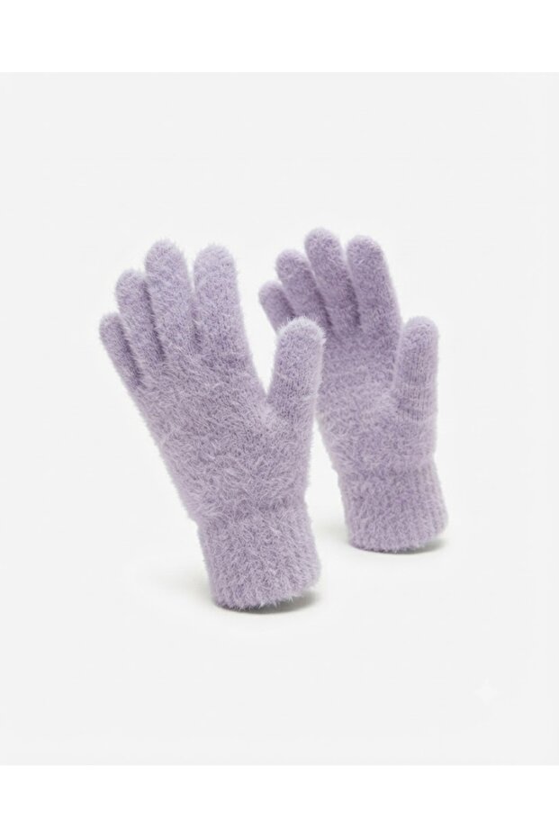 Unisex Sera Eldiven Fo 5572 Lilac Furry and Soft Textured Winter Knitted Gloves (Made in Turkey)