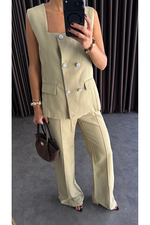 Women's Square Collar Vest Pants Set