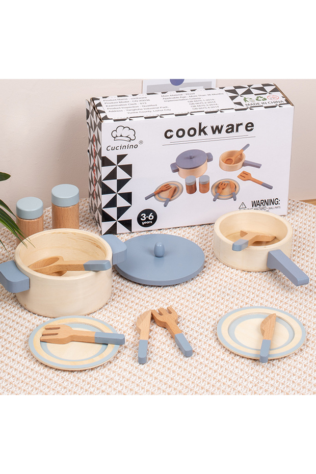 blue cookware Children's Wooden Simulation Kitchen Toys, Early Education Educational Toys, Simulatio