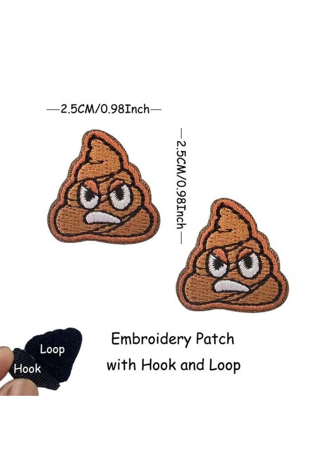 HK33-1-2 PCS 1,2,3PCS/ Angry Poop Small Clothes Stickers,Fabric Applique Badges Embroidery Hook And