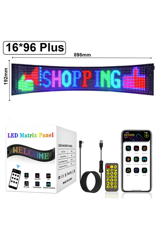 16x96plus 16x96Plus Programmable LED Scrolling Sign Full Color Display Board with Bluetooth APP Cont