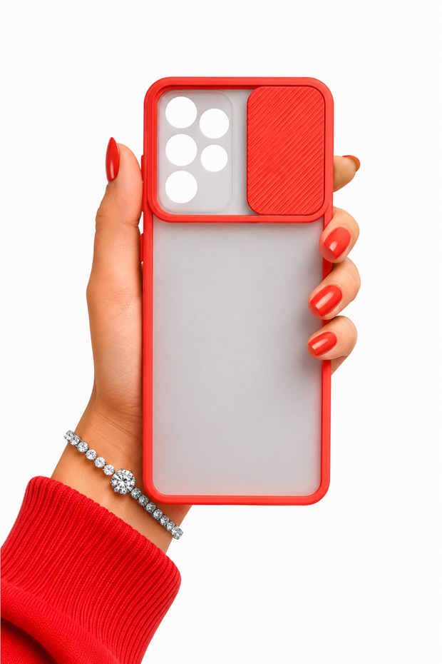 Samsung Galaxy A33 5g Compatible Case with Sliding Camera Protection Matte Lens Phone Case - Red