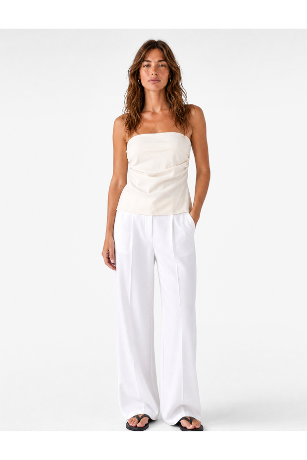 Slim Fit Waist Accent Drape Detailed Strapless Top