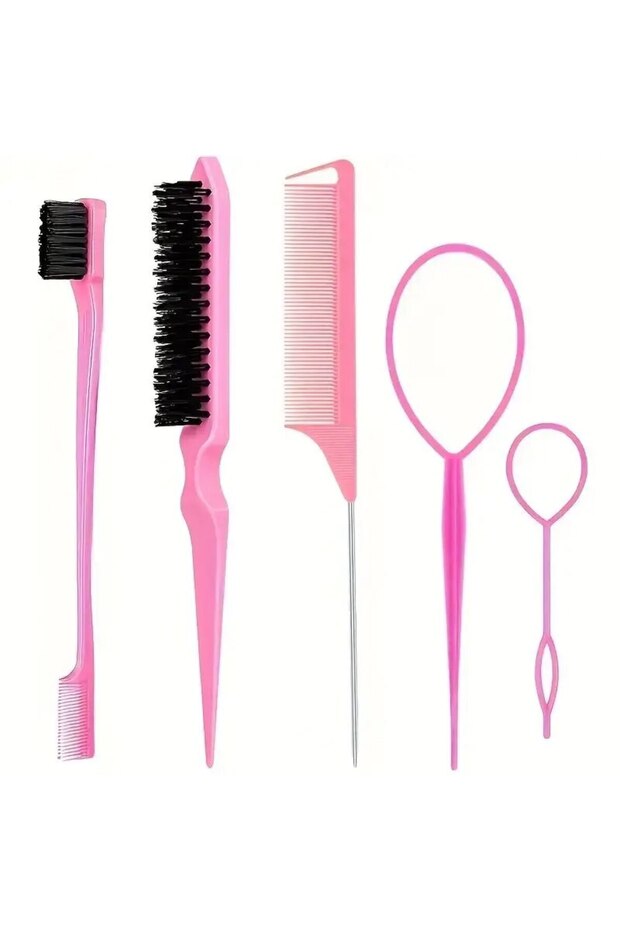 pink 5pcs 5pcs Hairdressing Tools Pointed Tail Comb Dual Head Eyebrow Brush Triple Row Comb Coiler H