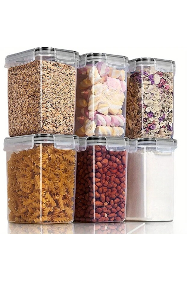 WHITE 6Pcs Airtight Food Storage Containers Kitchen Pantry Storage Containers For Sugar, Flour And B