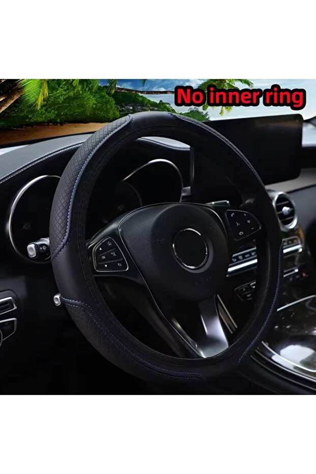 Black blue Artificial Leather Three-dimensional Embossed-car Without Inner Ring Steering Wheel Cover