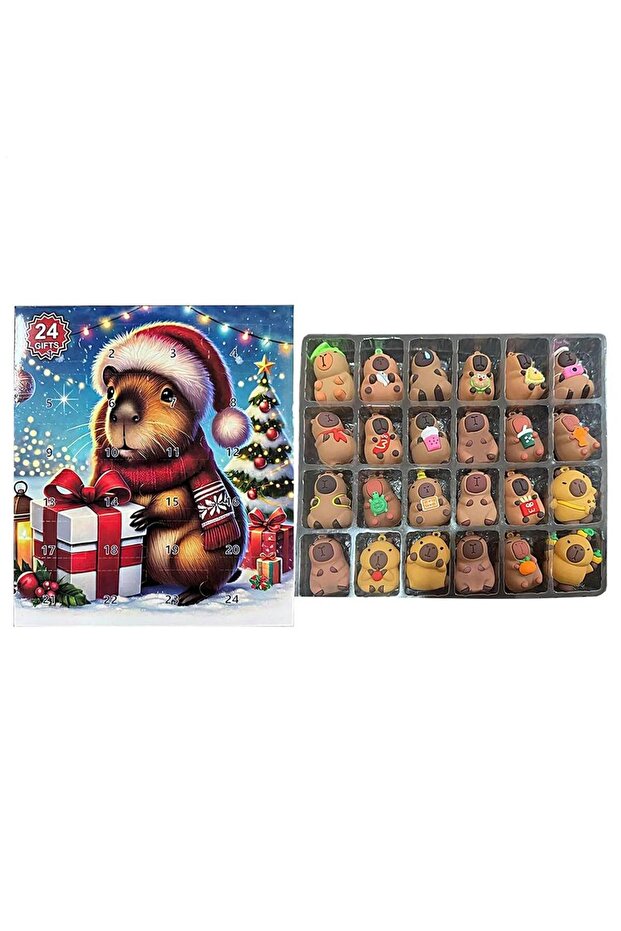 A A New Capybara Christmas Countdown Calendar Advent Calendar with Miniature Dolls for Kids Home Des