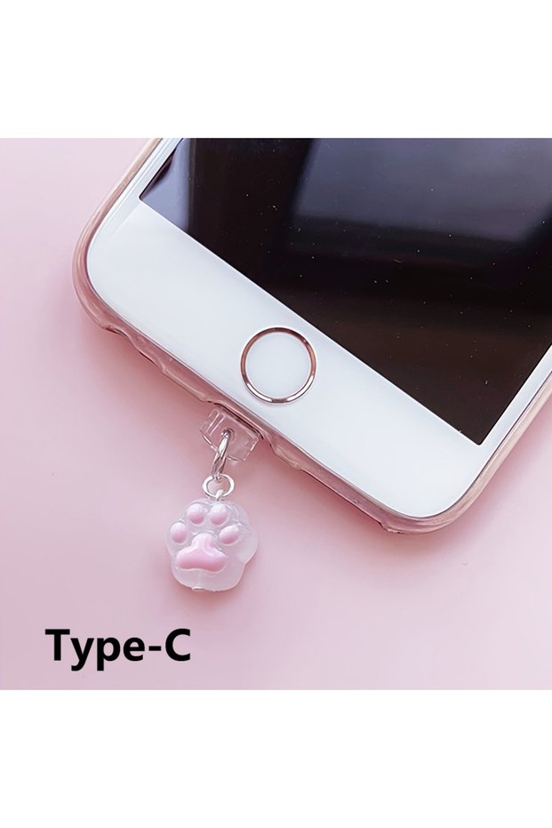 A 1Pc Cute Cat Paw Dust Plug Pendant for Mobile Phones, Suitable for iPhone and Samsung Type-C Inter