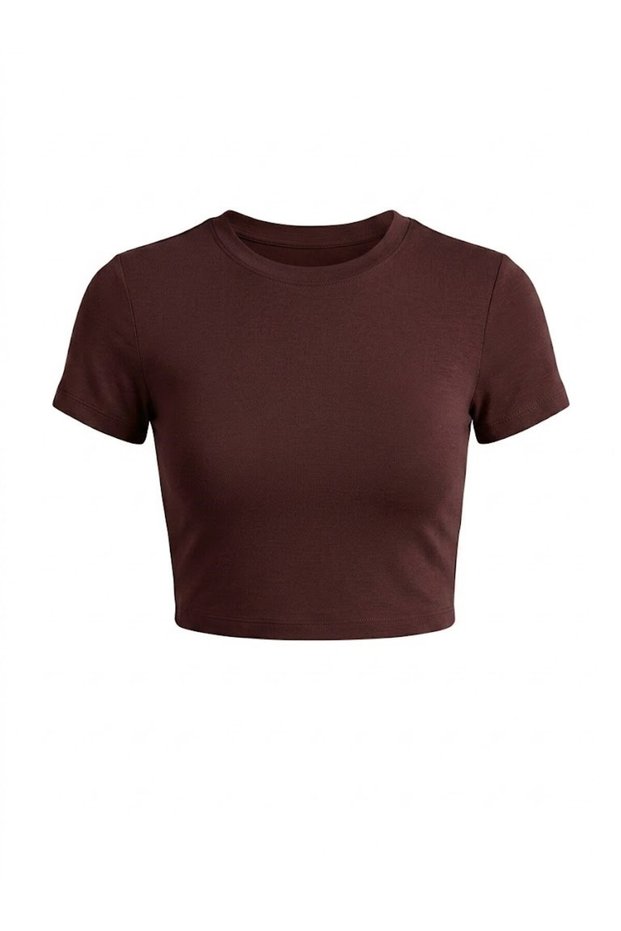 Brown Lycra Stretchy Leo Crop T-Shirt