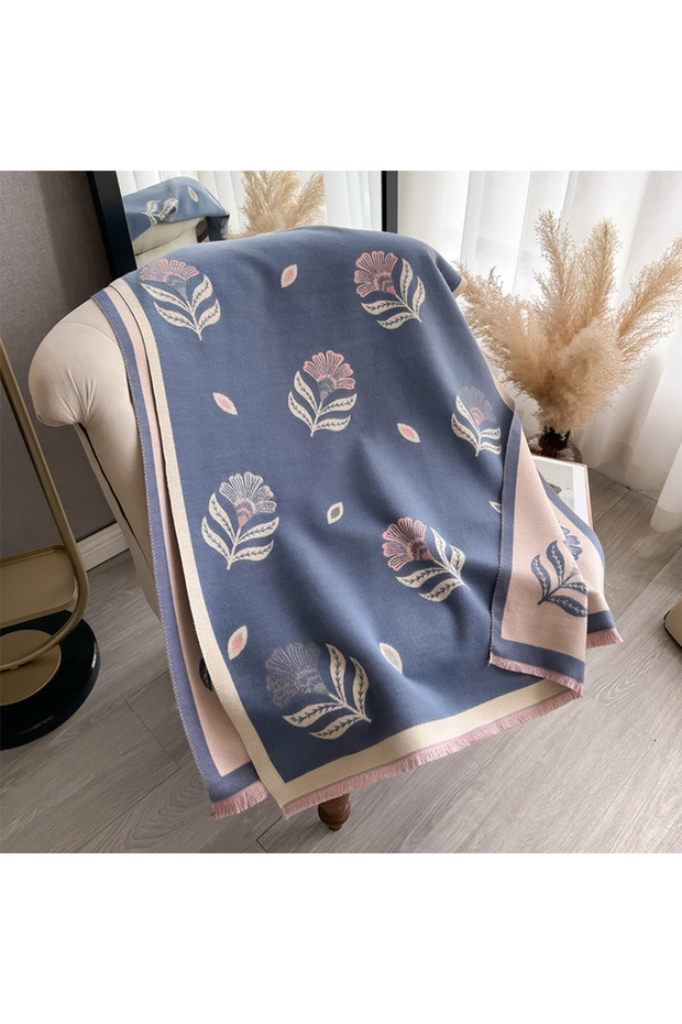 Blue New Women Fashion Brand Fallen leaves Scarf Luxury Autumn Winter Warm Shawls Print Scarve Pashm