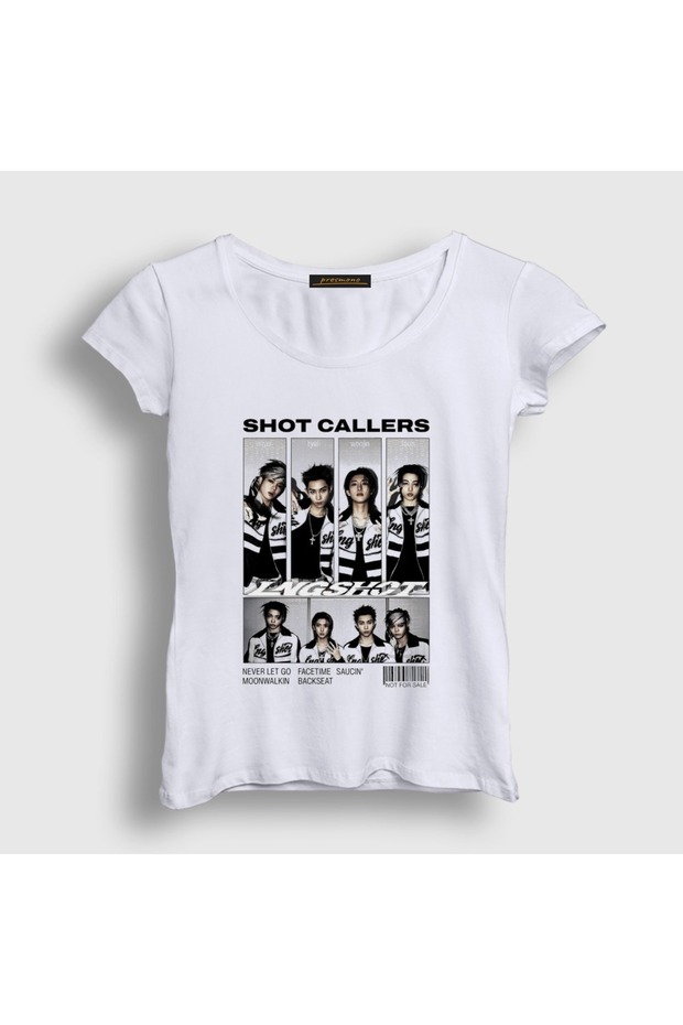 Women's White Poster Shot Callers K-Pop Lngshot T-Shirt 613868Tt