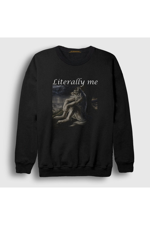 Unisex Black Sitting Wolf Literally Me Sweatshirt 595341Tt