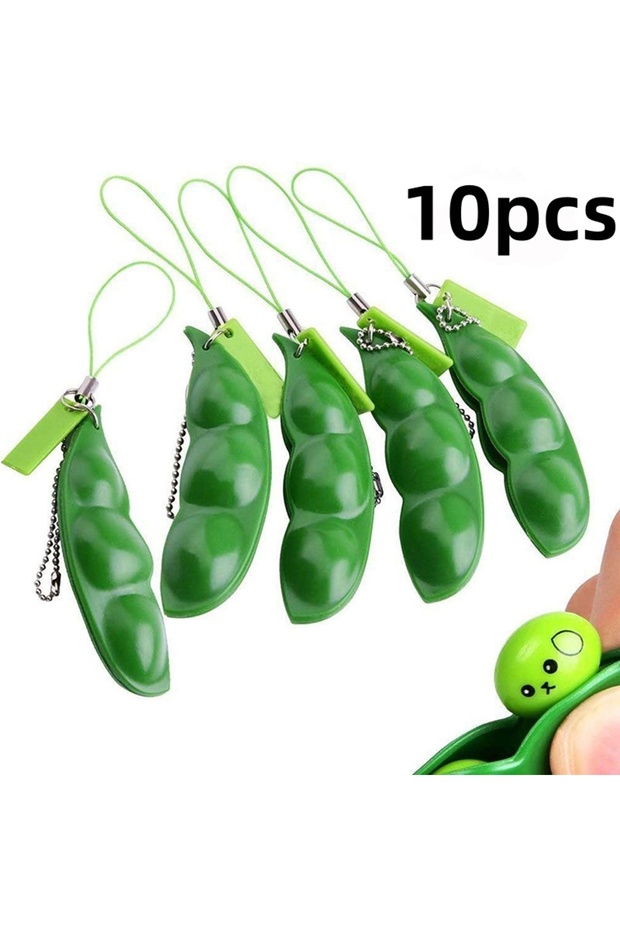 10pcs A Hot Selling New Edamame Pea Key Chain - Relieve Stress Boredom Versatile Stress Reliever Toy