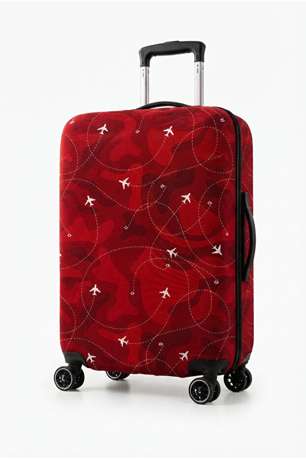 Lycra Flexible Fabric Red Route Printed Durable Suitcase and Suitcase Cover