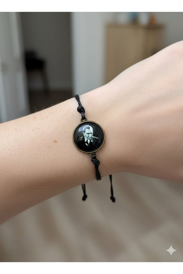 Ataturk Portrait Black String Bracelet – Unisex Adjustable Meaningful Design