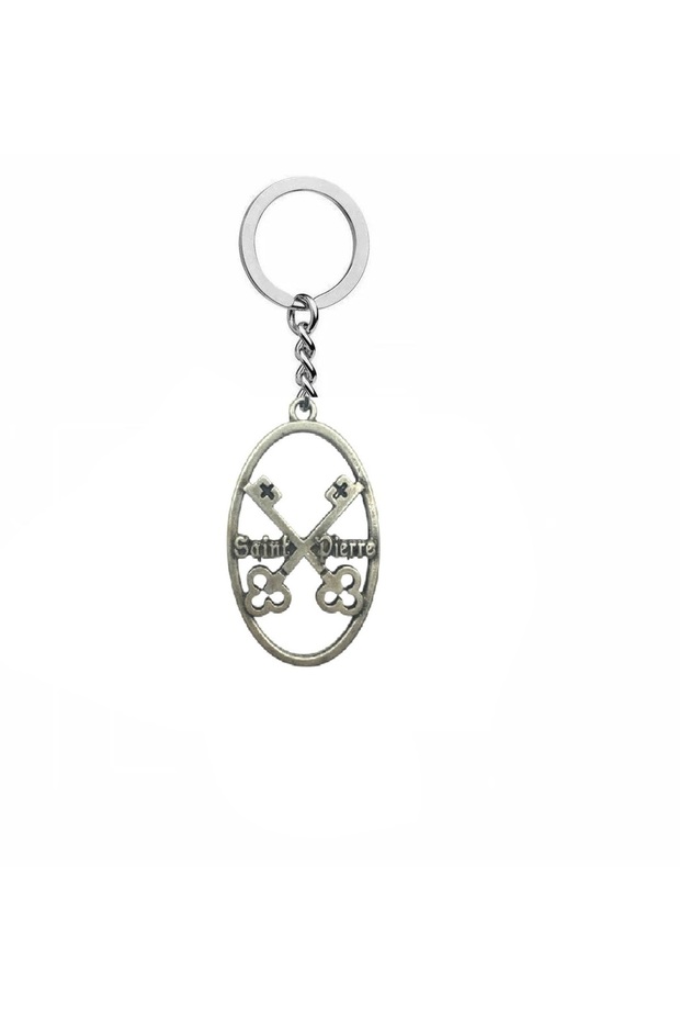 Medallion Metal Keychain with Key and Cross Figure – Unisex Gothic & Antique Accessory
