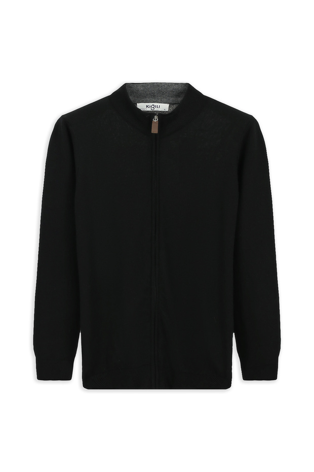 Half Turtleneck Patterned Zippered Wool Cashmere Blend Knitted Cardigan
