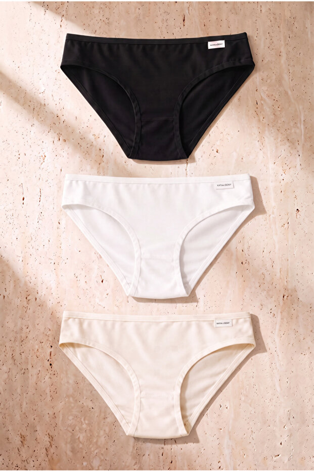 سراويل داخلية نسائية أساسية مكونة من 3 قطع باللون الأسود/الأبيض/البيج