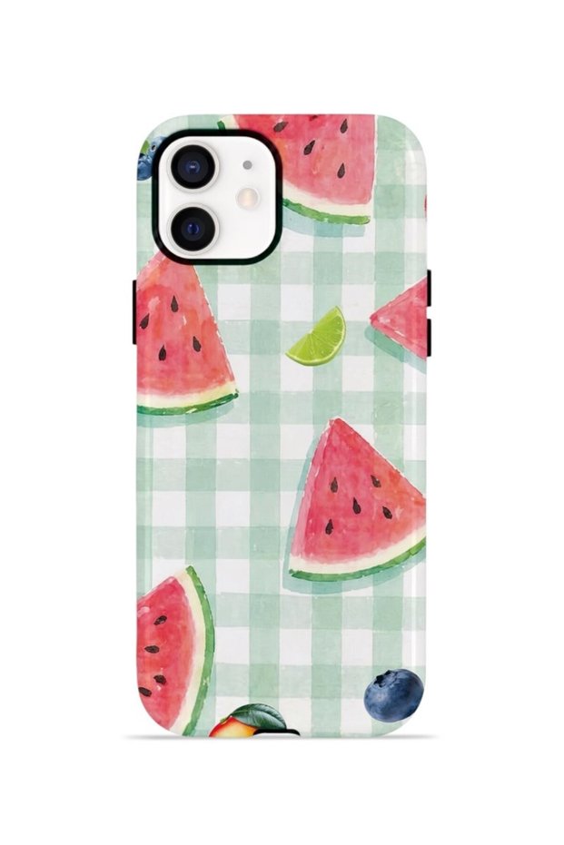 iPhone 12 Vorian Double Layer Case Watermelon Picnic Gingham