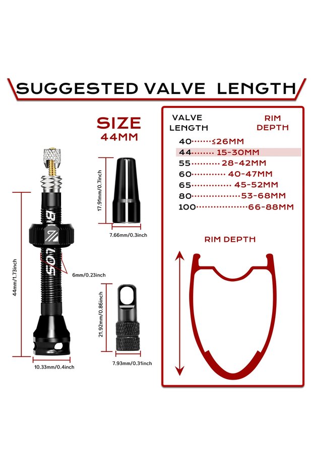 BUCKLOS BLACK-44MM BUCKLOS Bicycle Tubeless Tire Valve 40mm 44mm 55mm Bike Tubeless Valve Aluminum A