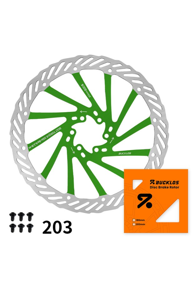 BUCKLOS Green-203MM BUCKLOS G3 Bicycle Rotor 160mm 180mm 203mm Bike Disc Brake Rotor Breathable Bicy