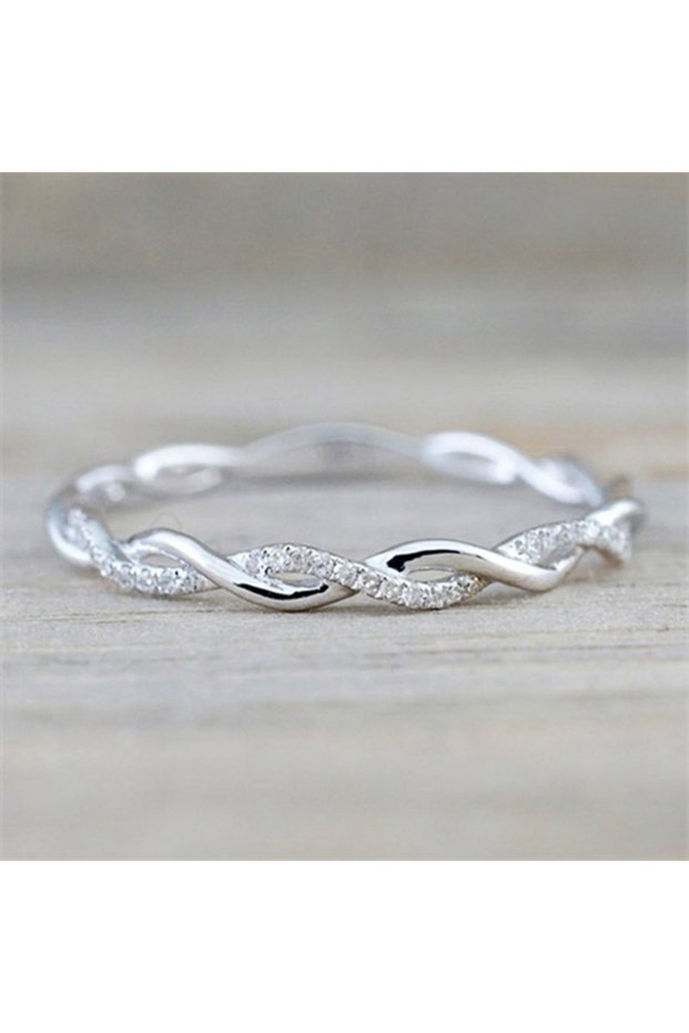 6 Q311 Huitan Simple Stylish Women Thin Rings Fancy Twist Band Shiny Crystal Cubic Zircon Daily Wear