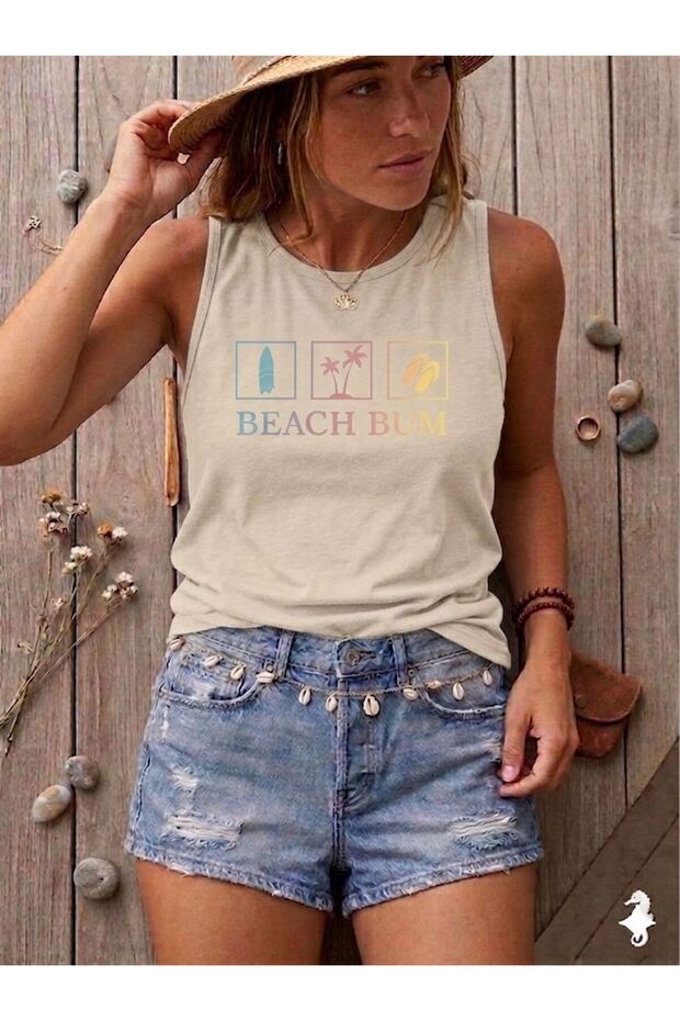 Beach Bum Printed Women's (Off Shoulder) Slim Fit Strappy Tshirt