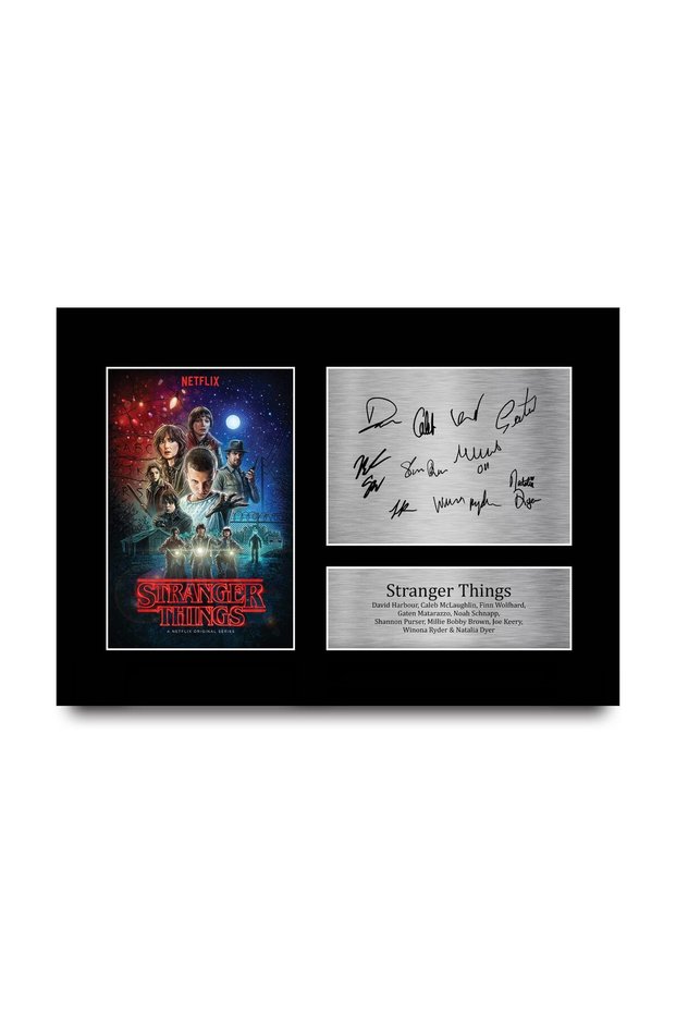 Alayra Framed A4 Stranger Things Cast Millie Bobby Brown Gifts Printed Signed Autograph Picture for TV Memorabilia Fans - A4
