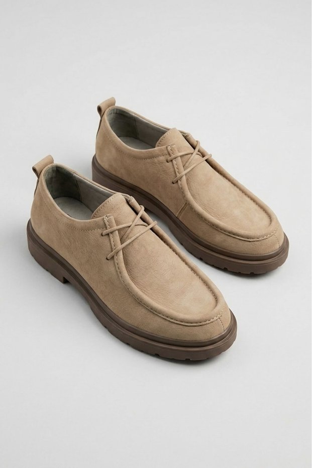 Genuine Suede Leather Beige Men's Shoes - Premium Series Light Sole Casual Comfortable Shoes