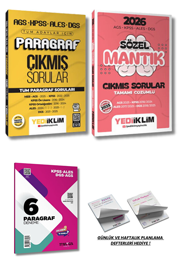 Yediiklim Yayınları 2026 AGS KPSS ALES DGS Tüm Adaylar İçin Paragraf Tamamı PDF Çözümlü Çıkmış Sorular ve Sözel Mantık Tamamı Çözümlü Çıkmış Sorular