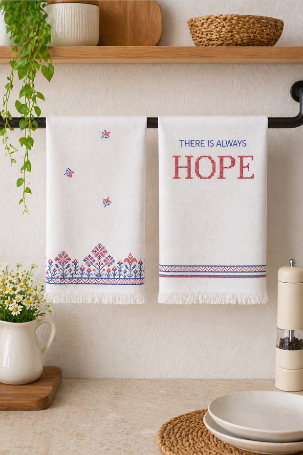 Set of 2 Digital Printed Kitchen Towels – 40X50 cm Fringed Drying Cloth