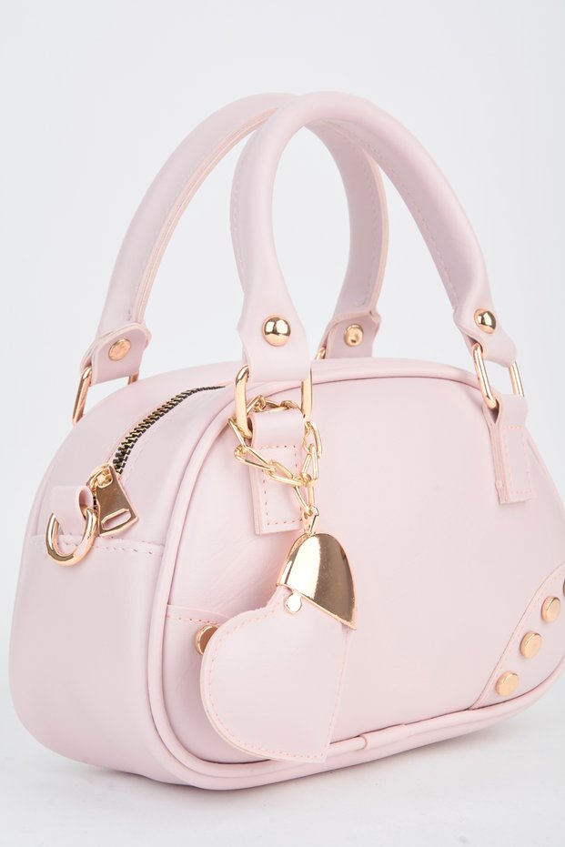 Women's Lal Powder Heart Charm Detailed Adjustable Strap Zipper Closure Hand and Shoulder Bag
