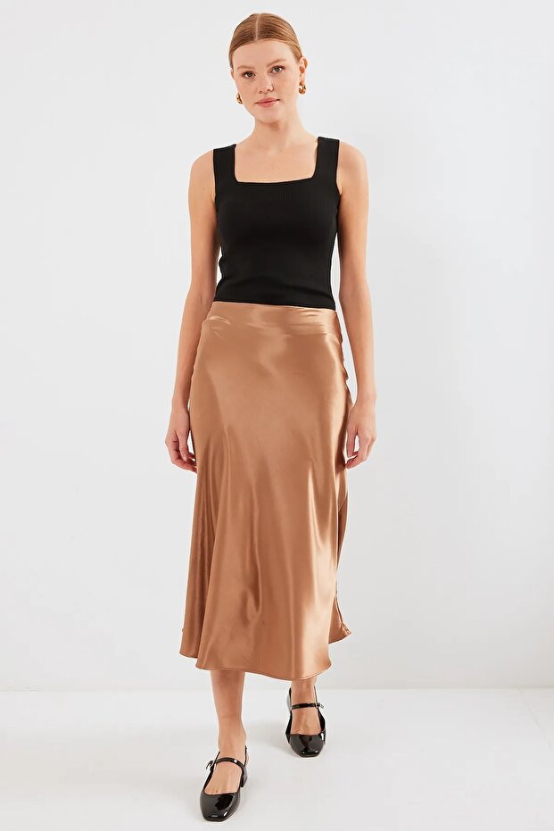 Women's Copper Satin Skirt