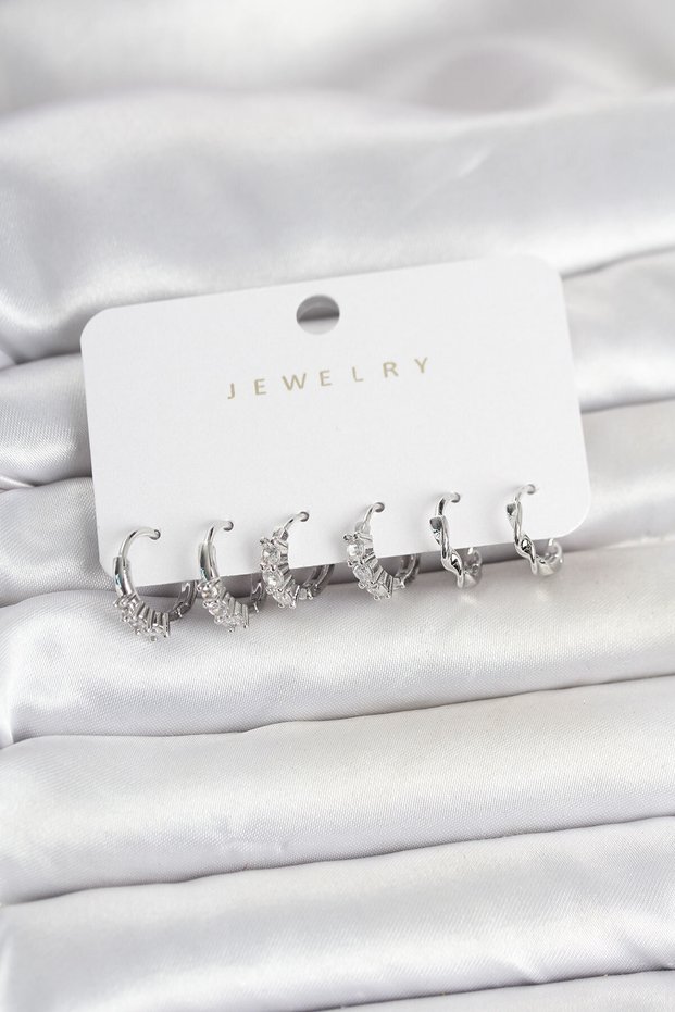Brass Silver Color Zircon Stone Women's Earring Set