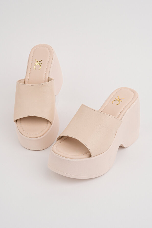 Kcl-Dl01 Genuine Leather Wedge Heel Slippers