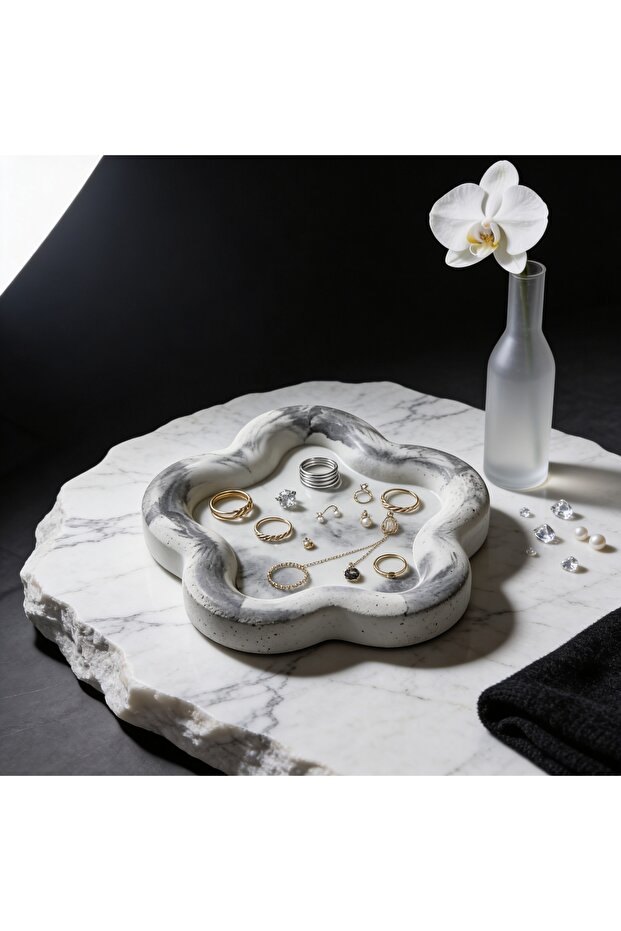 Handmade Concrete Jewelry Tray with Marble Pattern Decorative Organizer