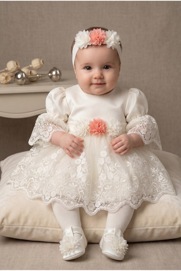 Baby Girl Mimoza Mevlüt Set 4-Piece Premium Mevlüt Set Special Day Dress for 0-3/3-6 Months Baby Girl