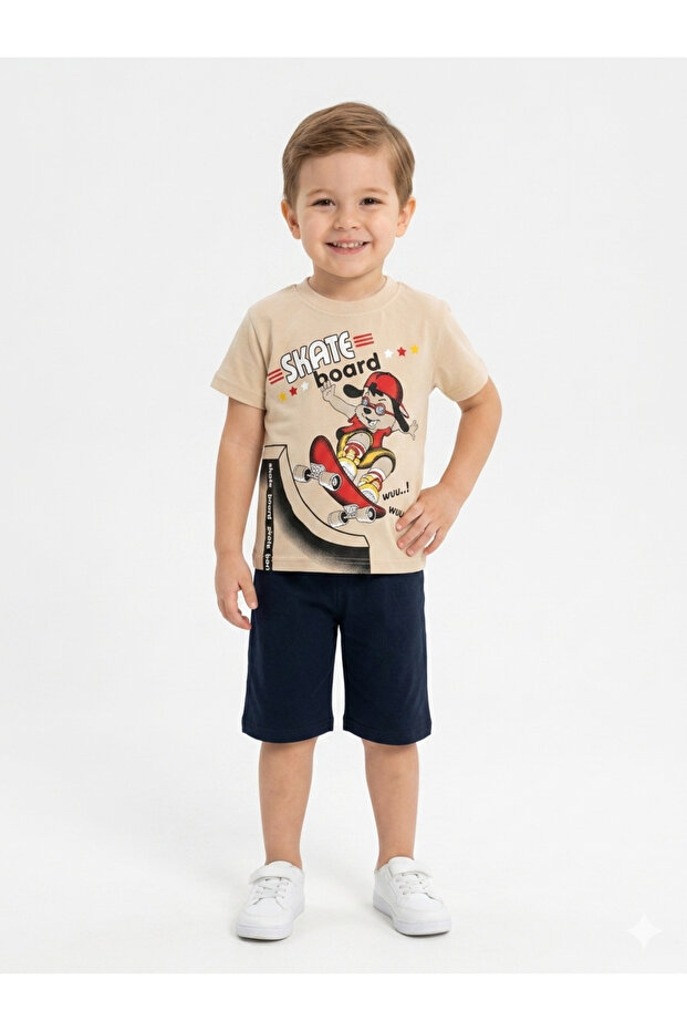 Boy's Top and Bottom Combed Cotton Set with Boar Print