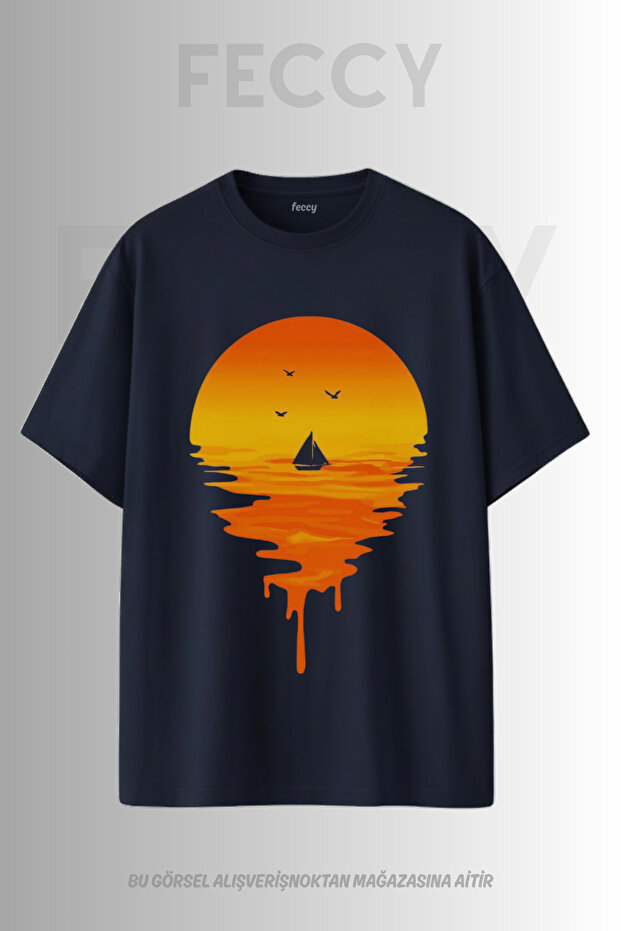 Premium Sunset Printed Hunter Theme Unisex Oversize Women's T-Shirt Men's T-Shirt Cotton Oversize T-Shirt