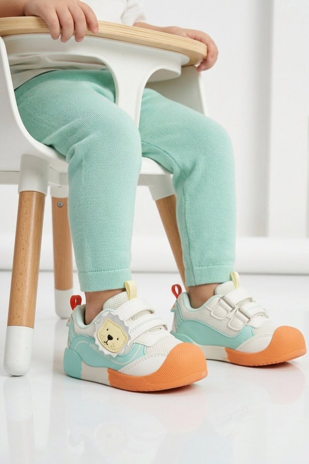 White Orange Velcro Mesh Baby Boy Sports Shoes