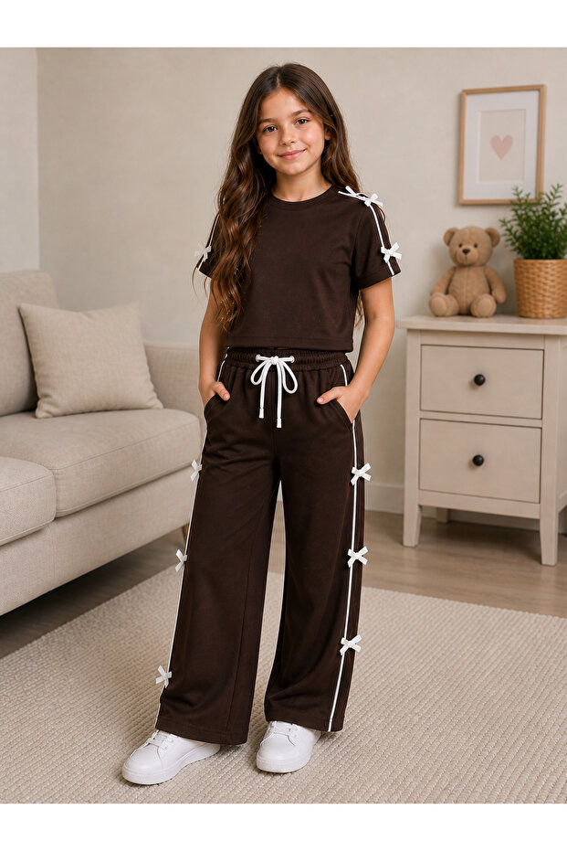 Girl's Ribboned Soft Tracksuit Set