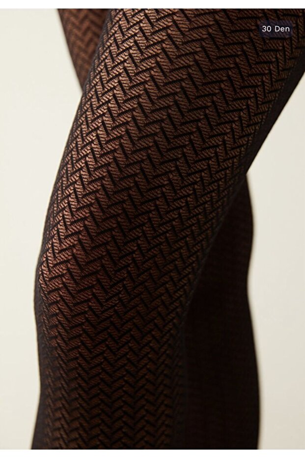 Black Patterned Pantyhose - 1