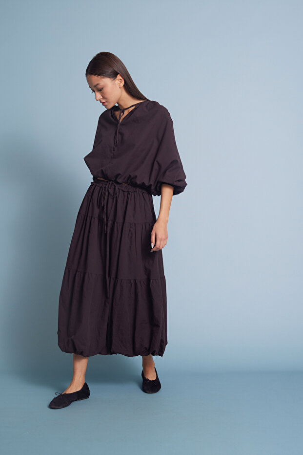 Elastic Waist Balloon Skirt Brown