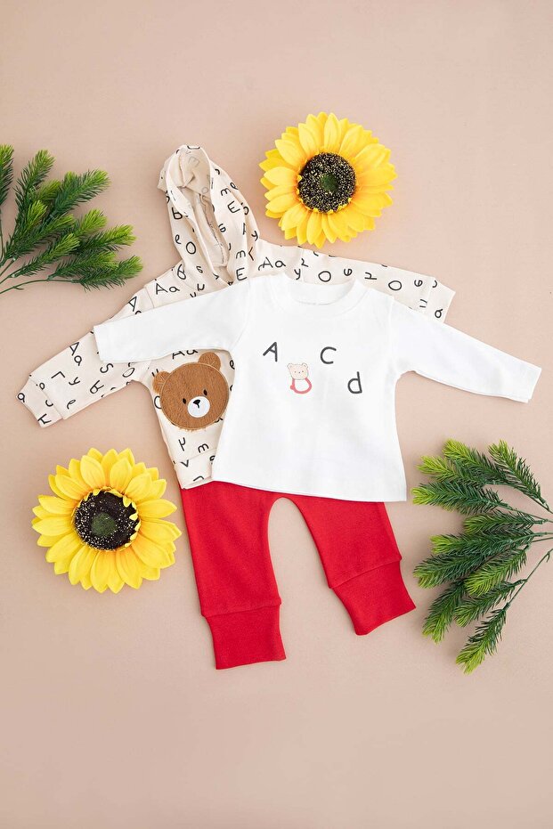 100% Cotton Teddy Bear and Letter Printed Boys' 3-Piece Set