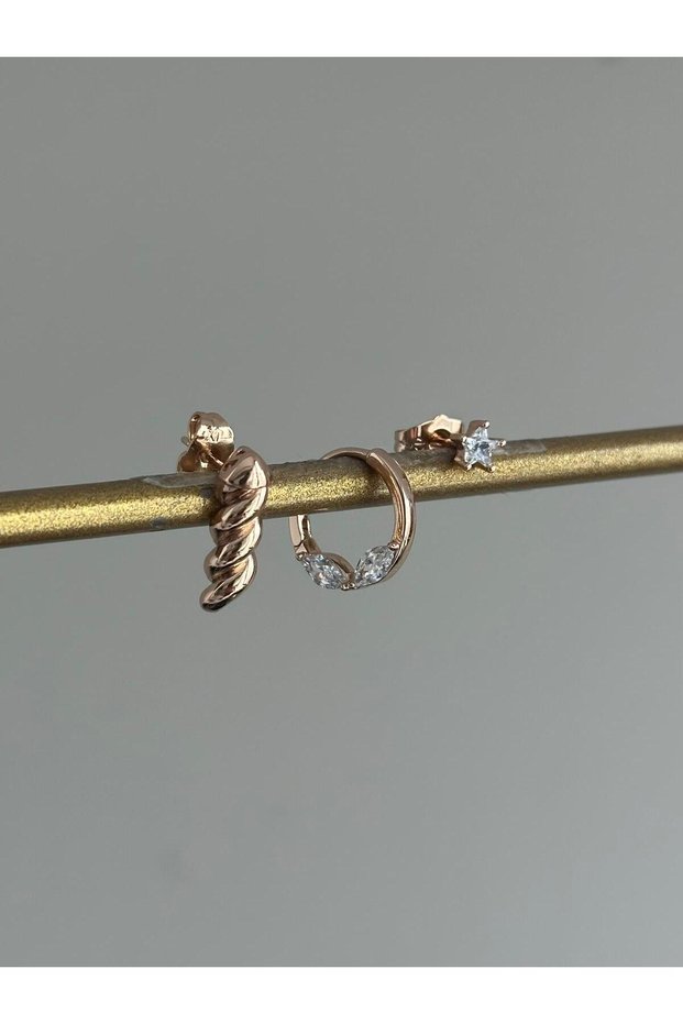 New Season Steel Rose 3-Piece Small Twist Earring Set