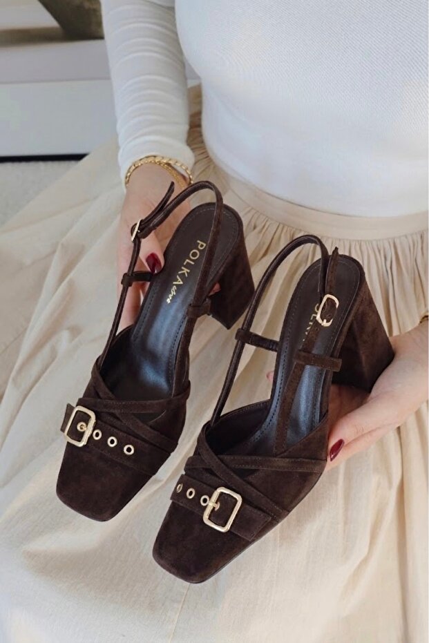 Higher Heel Toe Buckle Open Back Cross Strap High Thick Block Heeled Women's Shoes